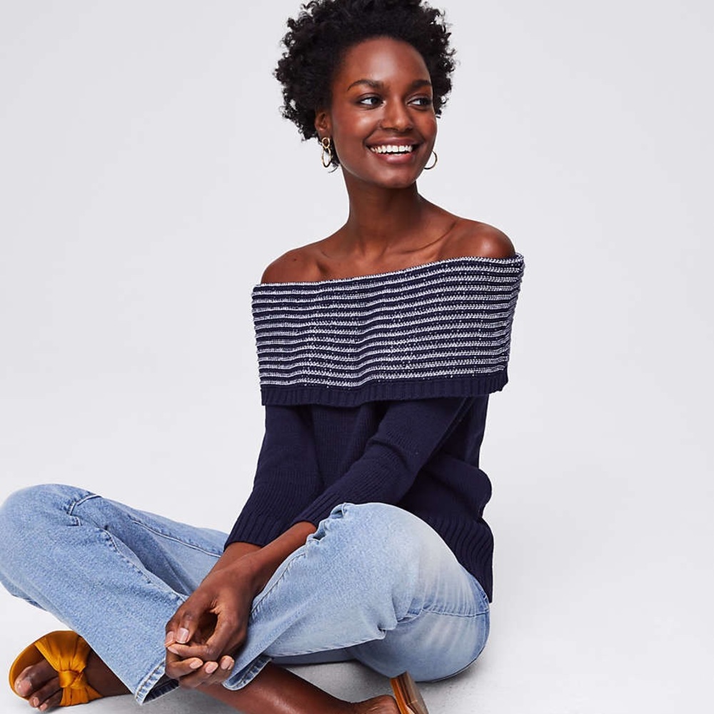 NWT LOFT Navy Off The Shoulder Sweater Size M